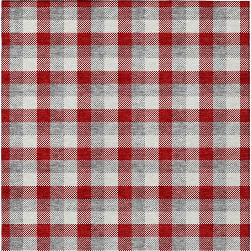 HomeRoots Plaid Transitional Rectangle Outdoor Rug