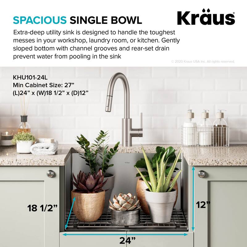 KRAUS Standart PRO Undermount Single Bowl Stainless Steel Kitchen Sink