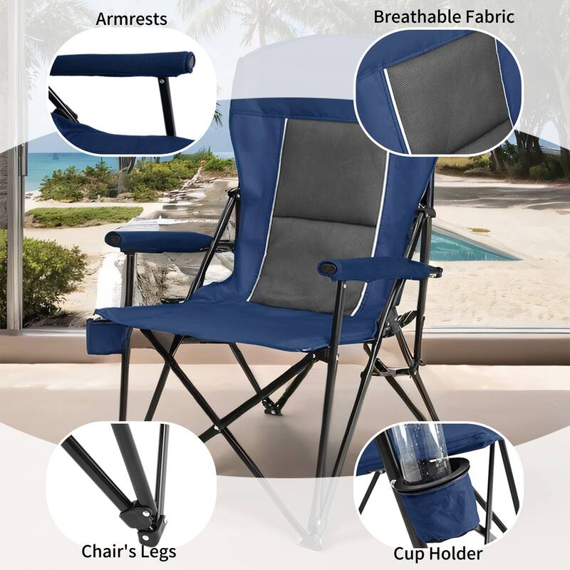 Oversized Heavy Duty Portable Camping Chair with Cup Holder, High Back