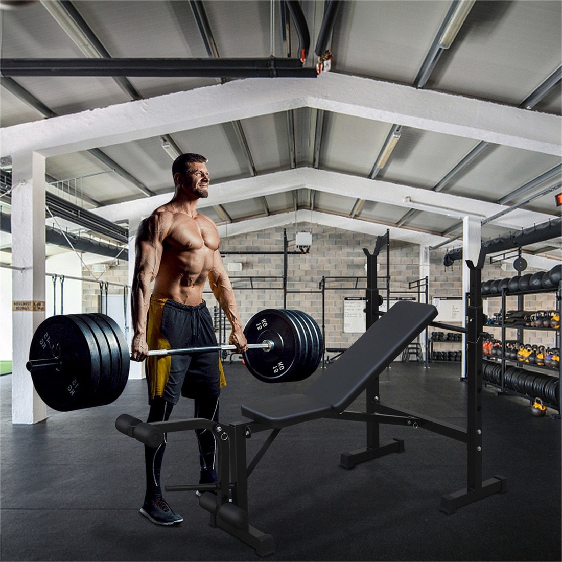 Bench Press Set with Squat Rack Home Gym Full Body Workout Weight Bench Bed Bath Beyond 39905241