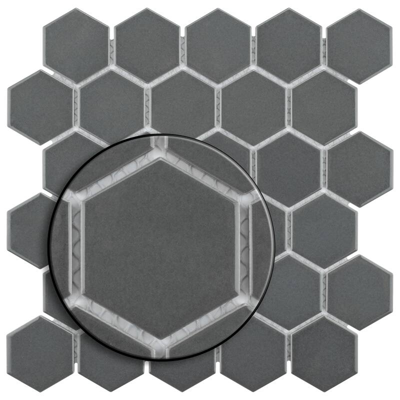 Merola Tile Metro 2" Hex Glossy Grey 11-1/8" x 12-5/8" Porcelain Floor and Wall Tile