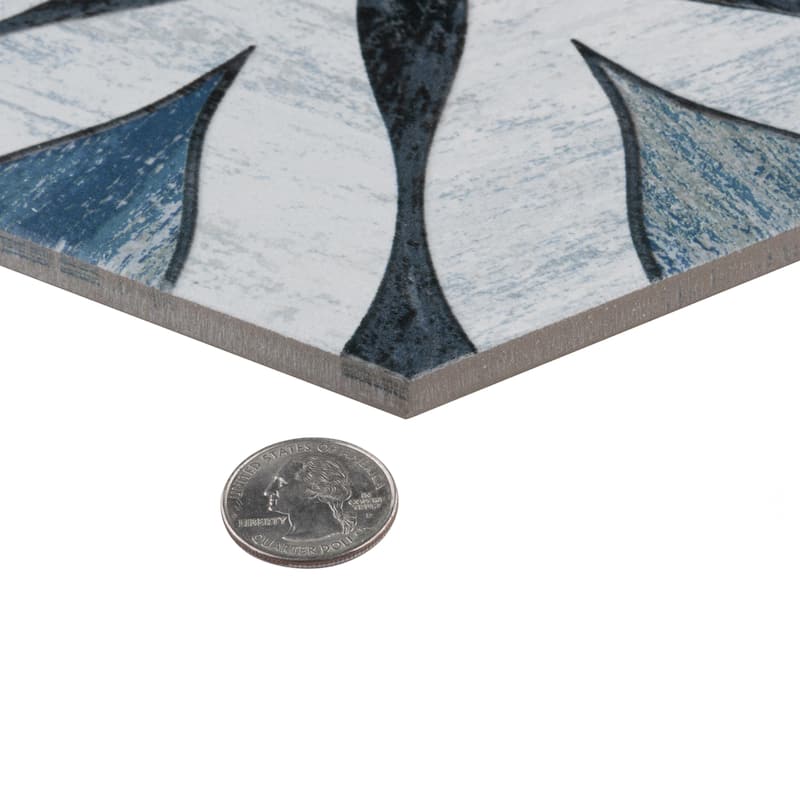 Merola Tile Cassis Hex Flower Black 8-5/8" x 9-7/8" Porcelain Floor and Wall Tile