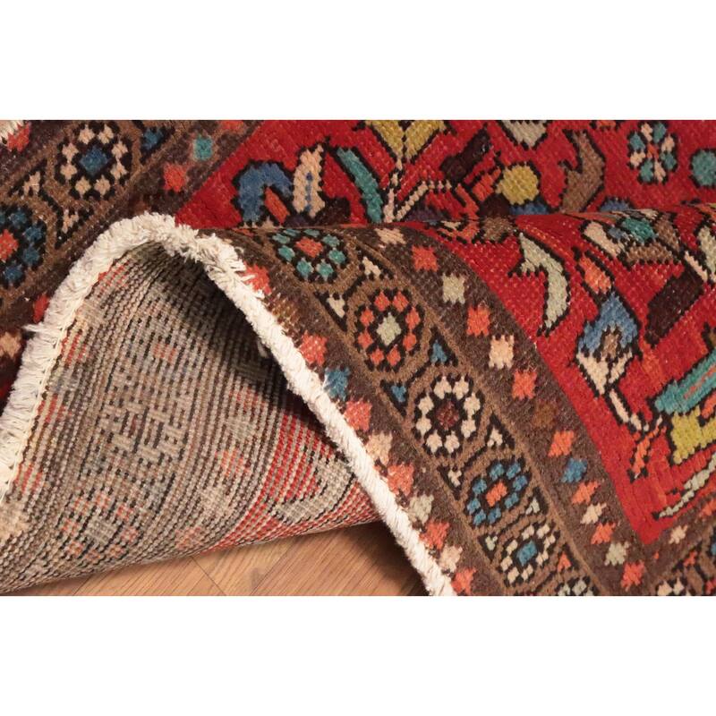 Hand Knotted Oriental 100% Wool Carpet Traditional Floral Red Tabriz Runner Rug - 10' 6'' X 3' 1''