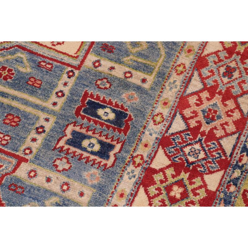 Rustic Kazak Van Light Blue/Beige Wool Rug - 4'9'' x 6'7''