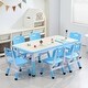preview thumbnail 1 of 8, Kids Table and Chairs Set, Height Adjustable Desk with 6 Seats for Ages 2-10 LIGHT BLUE