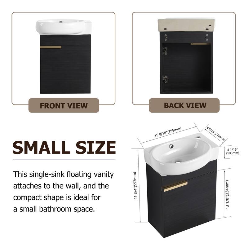 Soft Close Doors Bathroom Vanity With Sink,16 Inch For Small Bathroom