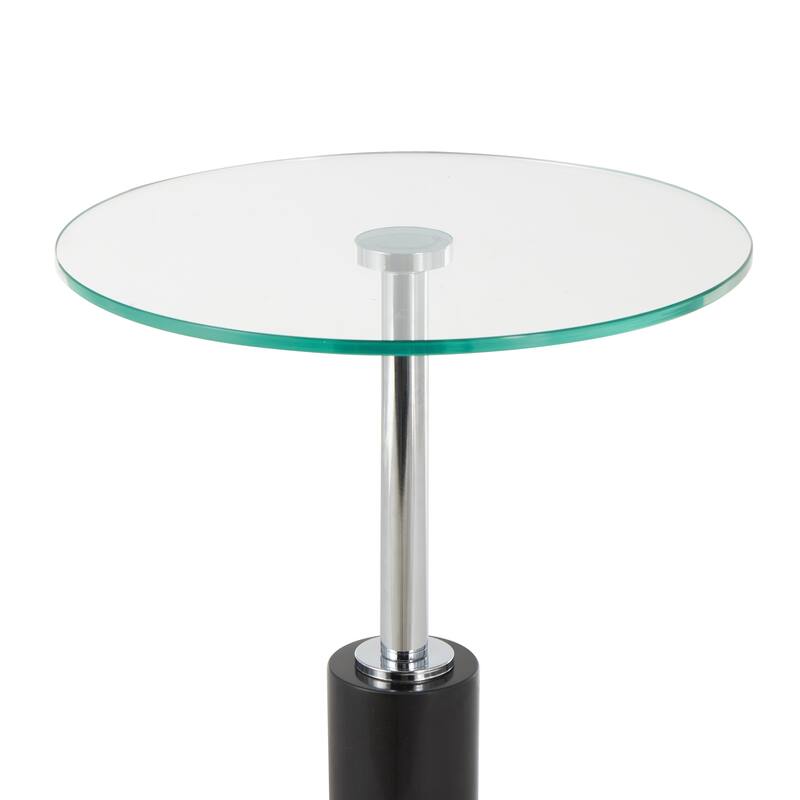 Marble Round Accent Table with Gold Metal Rod and Base - White or Black - Roche River Decor