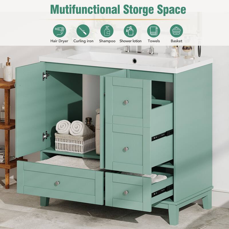 Contemporary 36-Inch Bathroom Vanity with USB Charging, Resin Sink, and Ample Storage