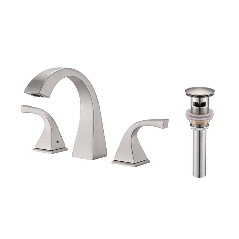 Brushed Nickel 2-Handle Widespread Bathroom Sink Faucet with Drain - Rust-Resistant Brass, High Flow Rate, Easy Installation - Brushed Nickel