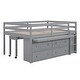 preview thumbnail 61 of 144, Twin/Full Size Low Loft Bed with Retractable Writing Desk and 4 Drawers, Wooden Loft Bedframe w/ Lateral Portable Desk & Shelves
