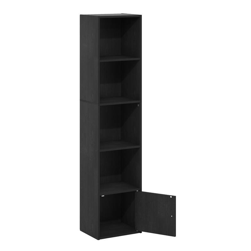 Furinno Luder 5-Tier Shelf Bookcase with 1 Door Storage Cabinet