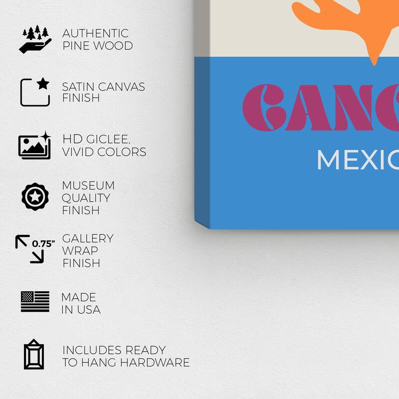 Wynwood Studio Canvas Nautical and Coastal Travel to Cancun Orange and Modern & Contemporary Wall Art Canvas Print