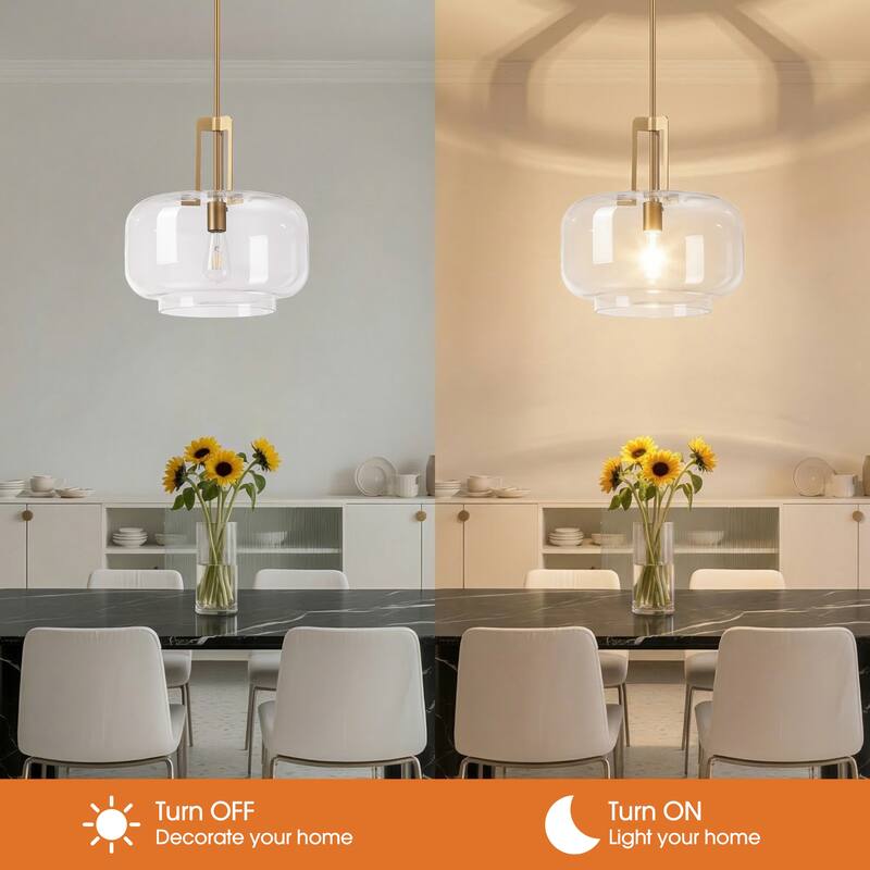 15" Antique Brass Glass Adjustable Pendant Light Hanging Ceiling Light for Kitchen Island