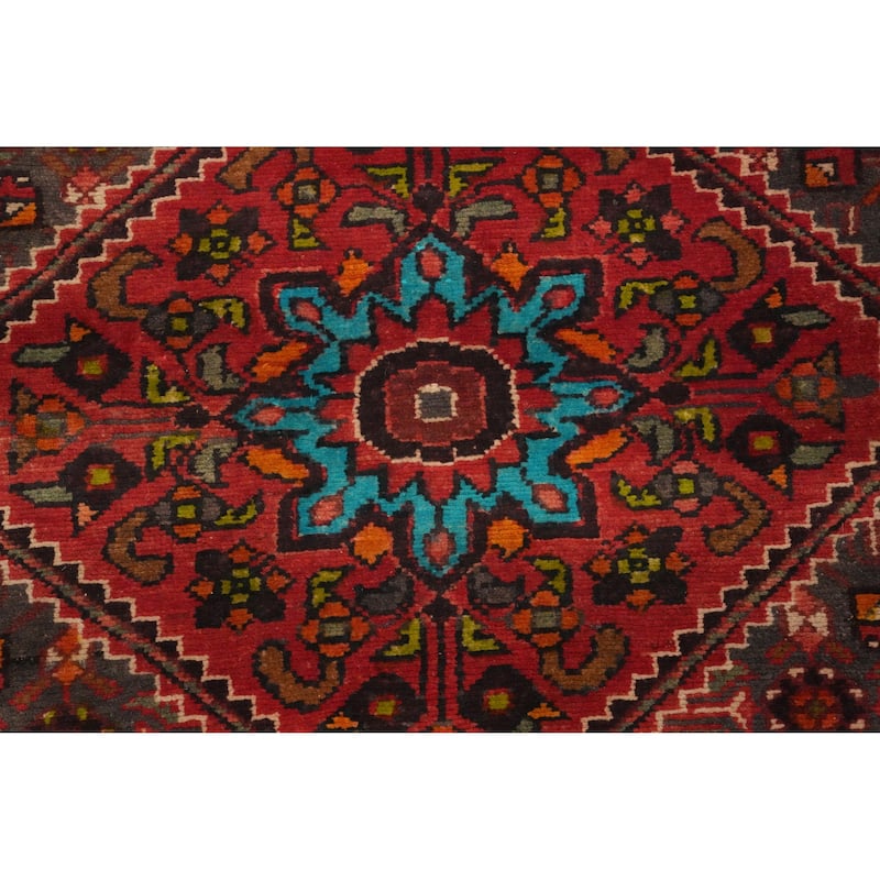 Hand Knotted Oriental 100% Wool Carpet Traditional Geometric Brown Hamedan Runner Rug - 10' 7'' X 3' 7''