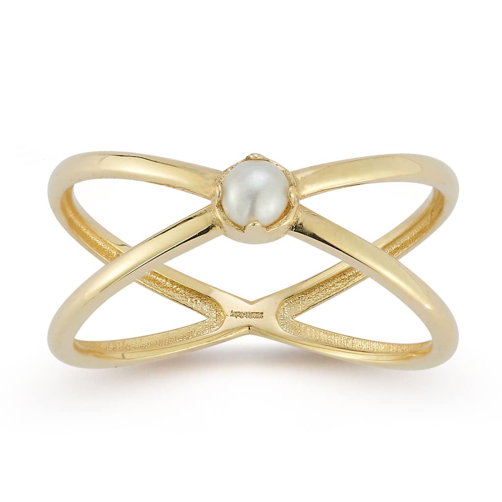 Soleil 14K Gold Pearl Crisscross Ring