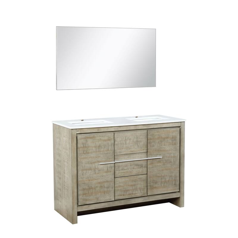 Lafarre 36 in W x 20 in D Rustic Acacia Bath Vanity, White Quartz Top and 28 in Mirror