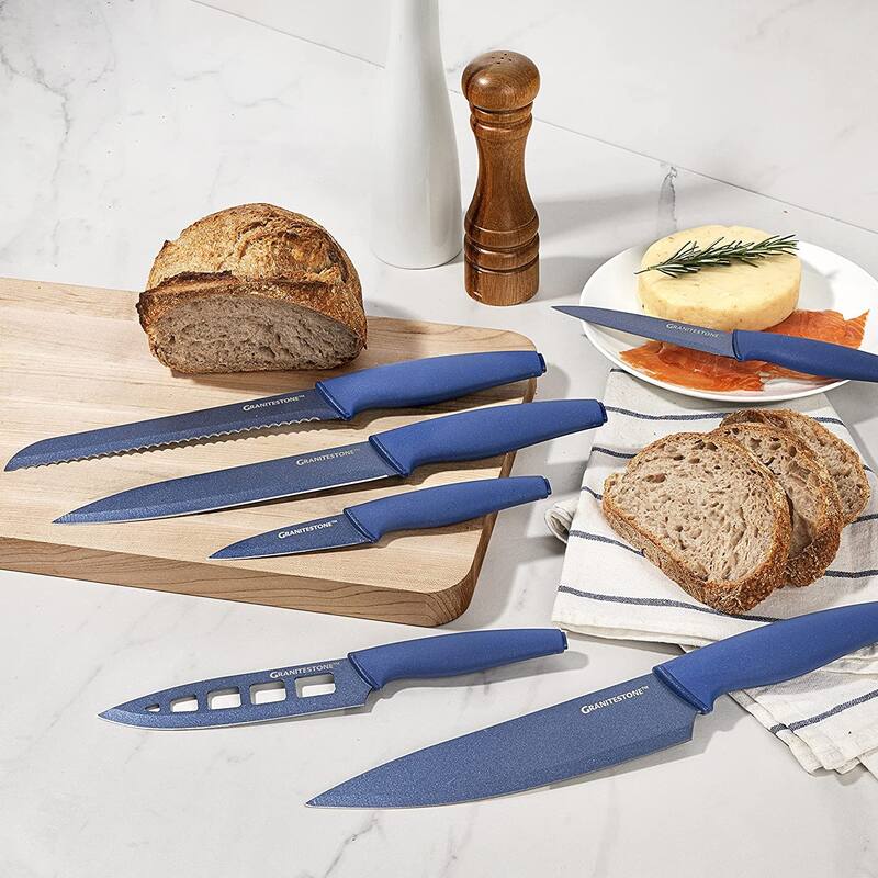 Granitestone Nutriblade 6 Piece Blue Stainless Steel Knives with Easy Grip Handle