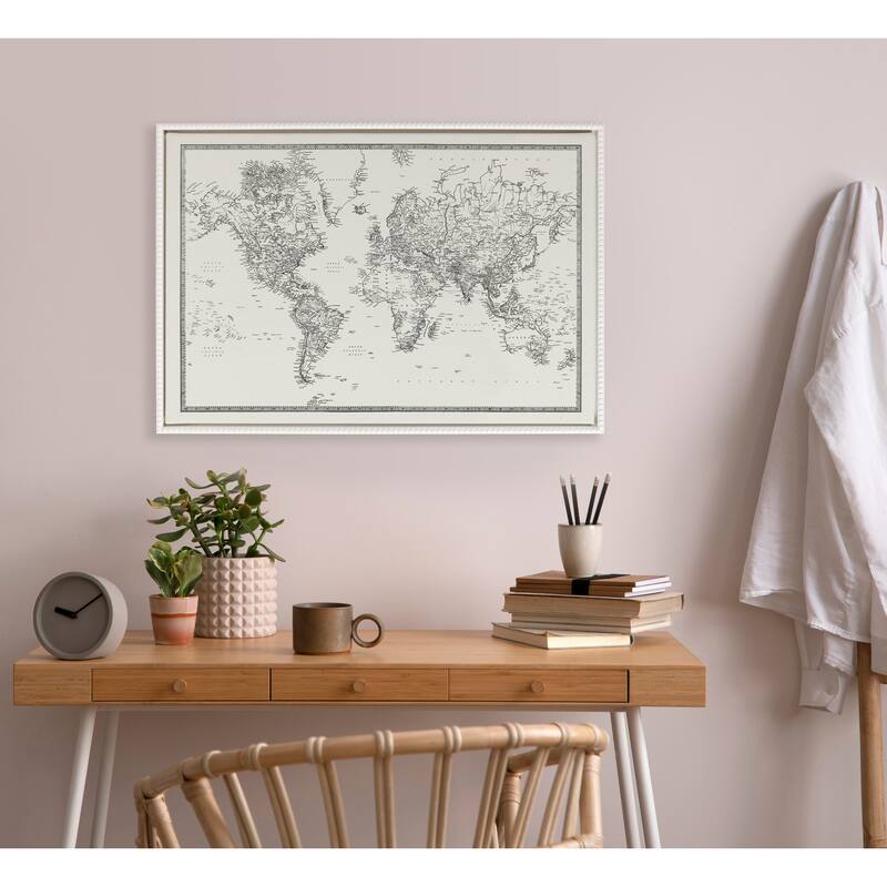 Sylvie Beaded Vintage BW World Map Canvas by Creative Bunch Studio