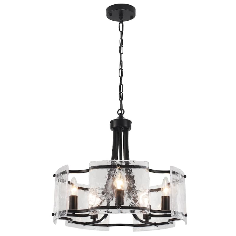 18.9inch modern simple design 5 light pendant with flower metal frame and water ripple glass decorative piece for multiple rooms