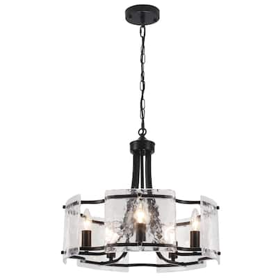 18.9inch modern simple design 5 light pendant with flower metal frame and water ripple glass decorative piece for multiple rooms