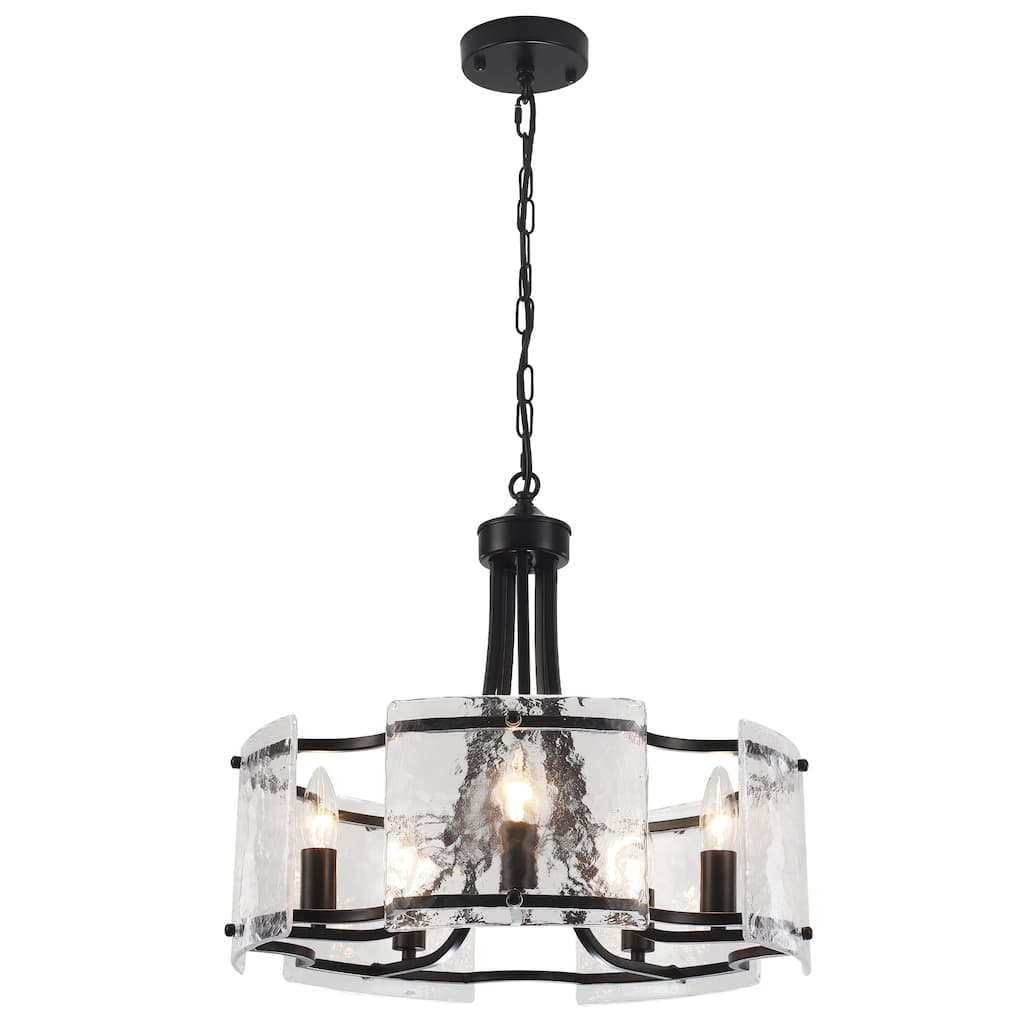 18.9inch modern simple design 5 light pendant with flower metal frame and water ripple glass decorative piece for multiple rooms