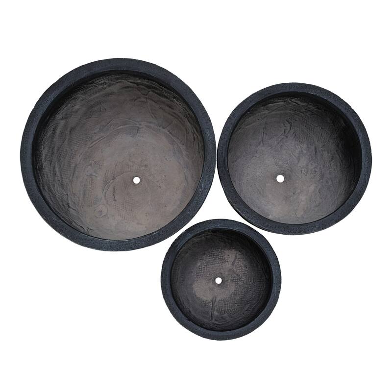 Lightweight Planter Set of 3,16.93"+13.78"+11.02"Dia Round Concrete Stackable Flower Pots with Drainage Holes and Rubber Plug