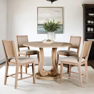 Furniture of America Eira 5-Piece Distressed Natural Wood Counter Height Dining Table Set