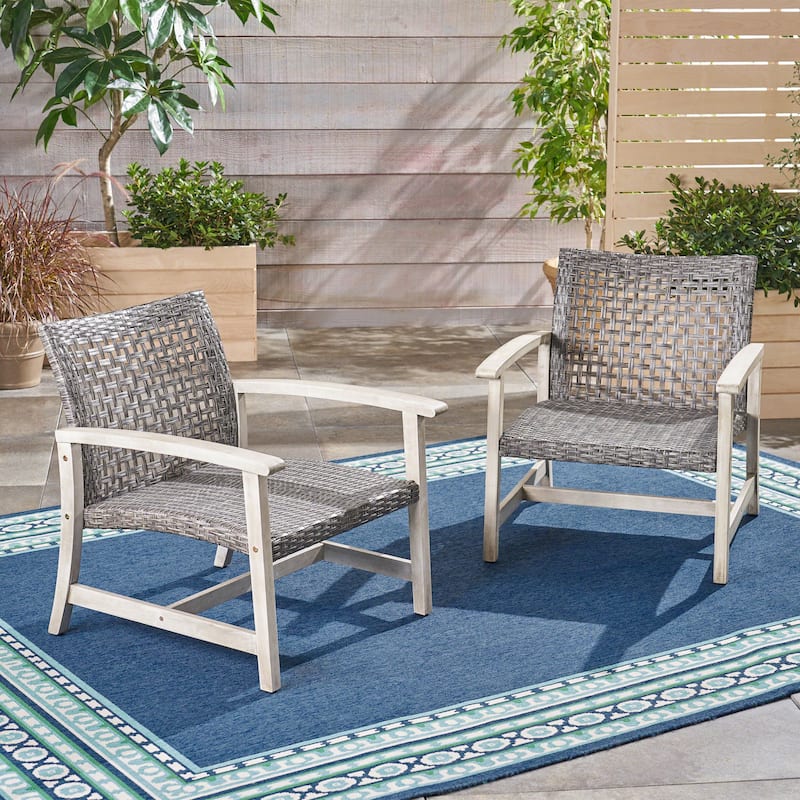 Roomfitters 2-Piece Outdoor Wicker Club Chair Set with Acacia Wood Frame