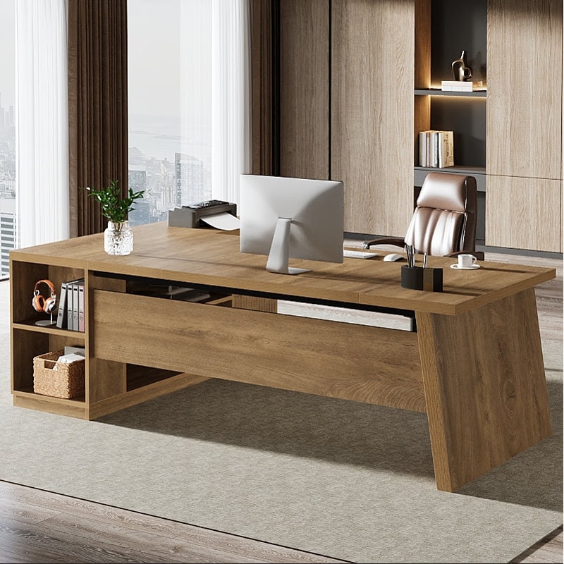 L Shaped Desk with File Drawers, Large Executive Desk for Home Office
