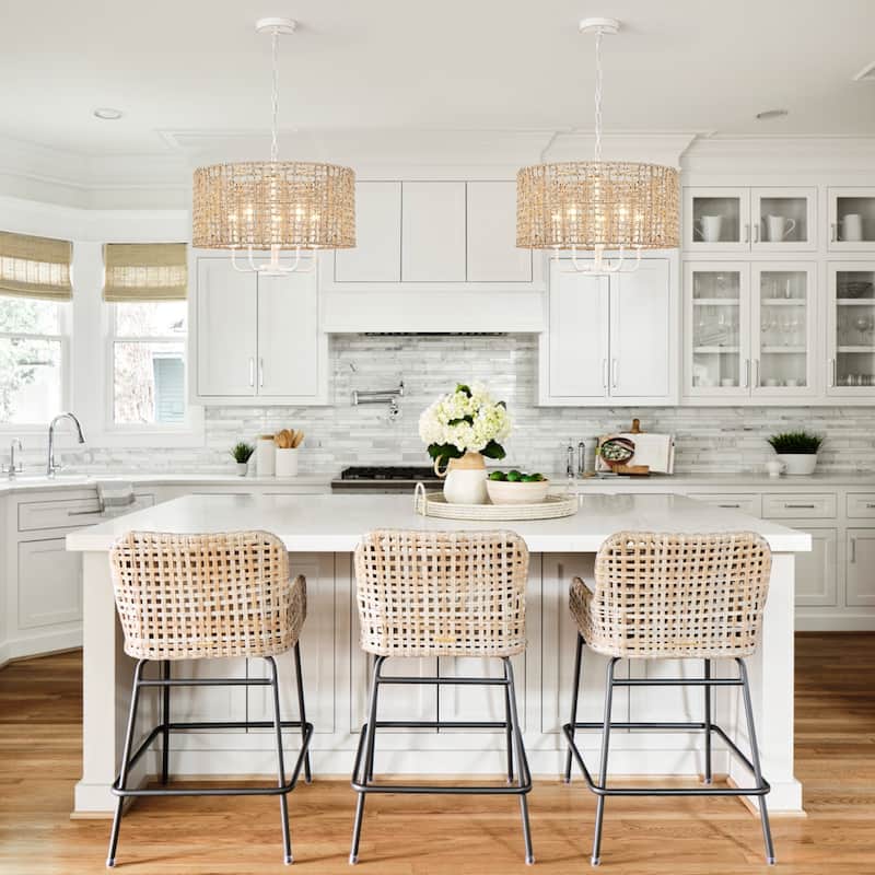 5-Light 18.89-inch Rattan Drum Chandelier for Living Room Kitchen