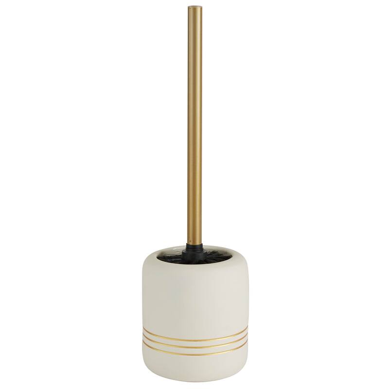 Bath Bliss Ceramic Toilet Brush in White and Gold - 4.3" x 4.3" x 15.5"