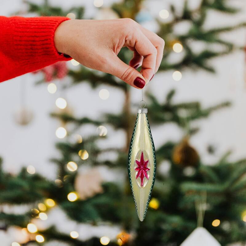6.75" Red and White Retro Reflector Finial Glass Christmas Ornament