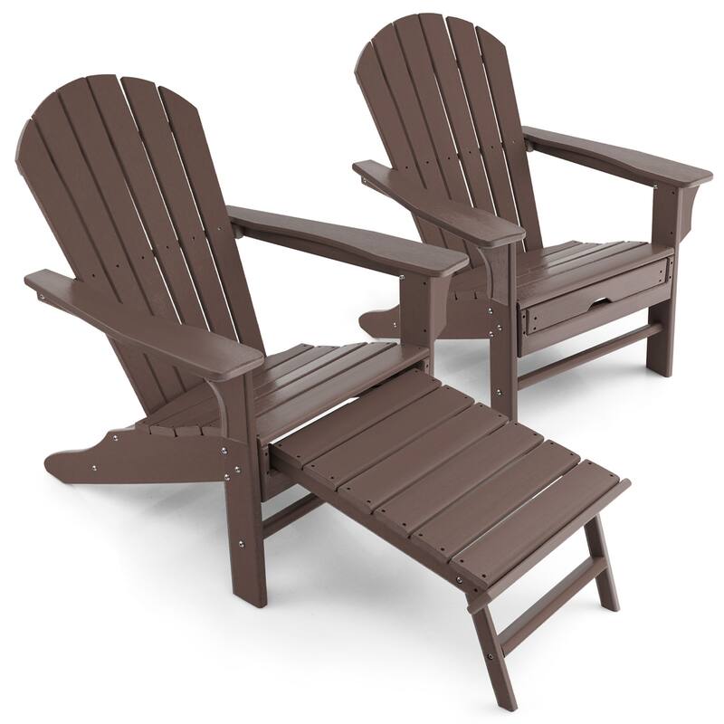 Gymax Set of 2 Patio Adirondack Chair HDPE Outdoor Lounge Chair w/ - Brown