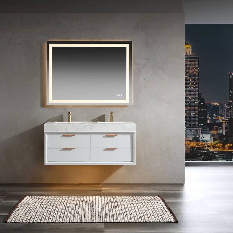 Modern LED 36''/48''/60'' White / Green Bathroom Vanity with Undermount Single / Double Sink