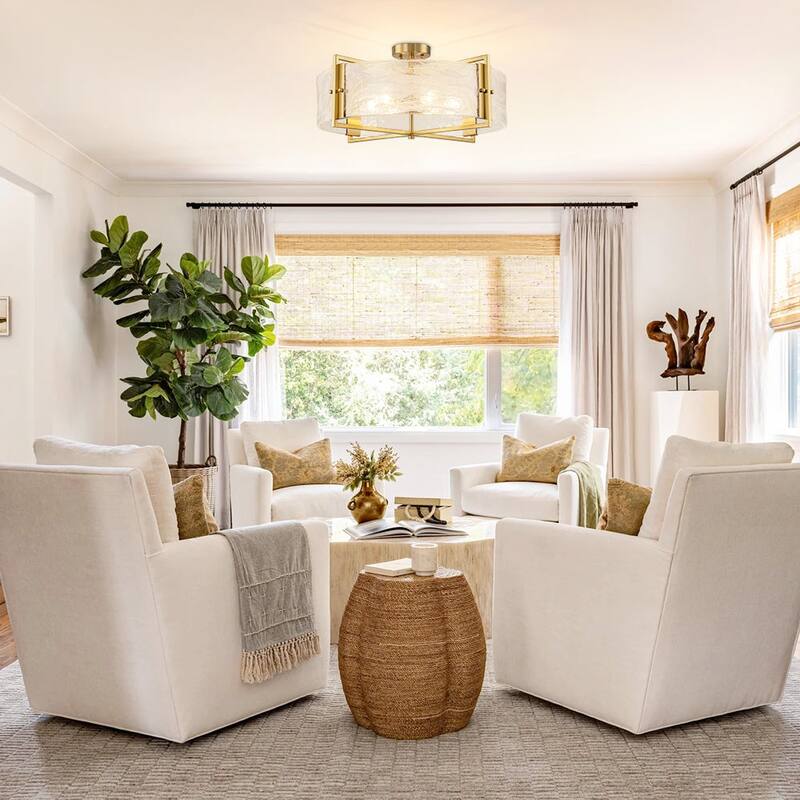 Modern Entryway 6-Light Glazed Glass Drum Semi-flush Mount