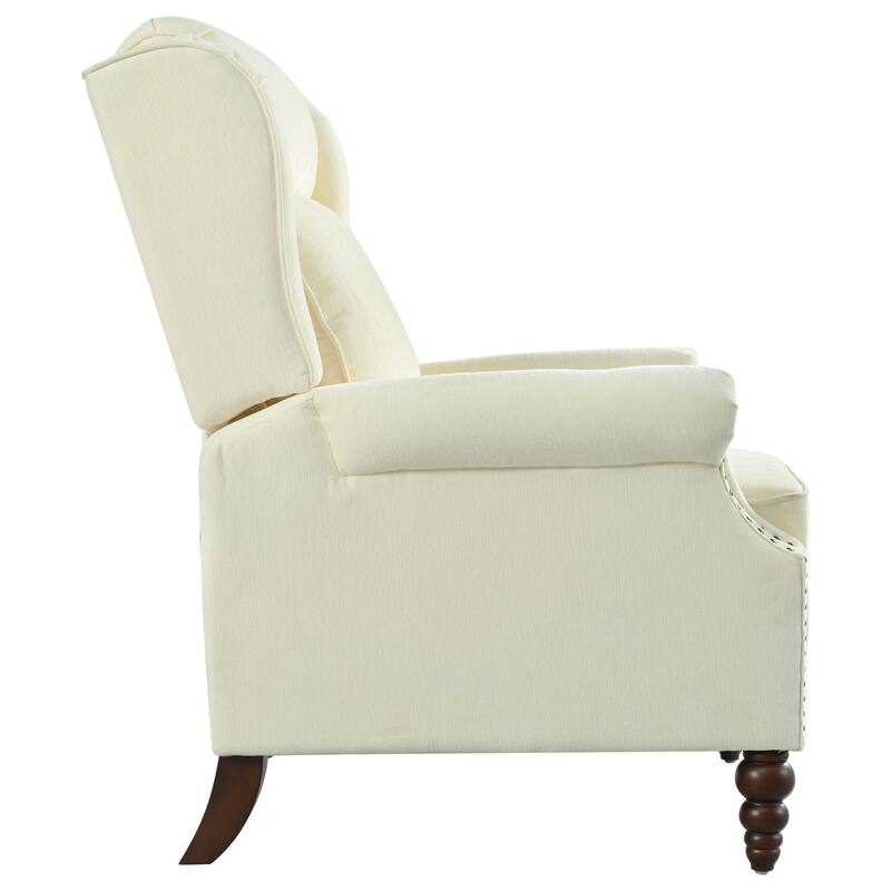 29.75" Push Back Recliner Chair Upholstered Recliner Armchair with Classic Wing Back and Solid Gourd-shaped Wooden Legs