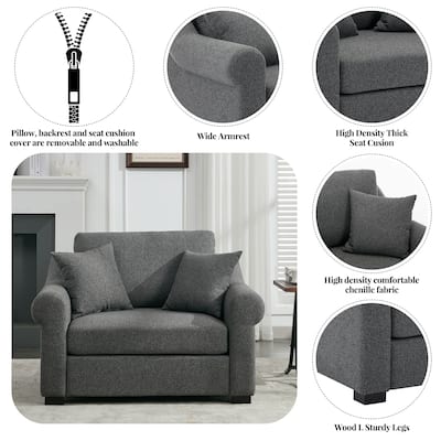 Oversized Chenille Accent Chair, High Back Upholstered Lounge Armchair, Single Sofa Chair with Pillows for Bedroom, Living Room