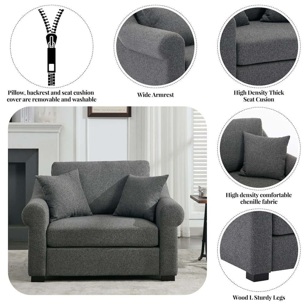 Oversized Chenille Accent Chair, High Back Upholstered Lounge Armchair, Single Sofa Chair with Pillows for Bedroom, Living Room