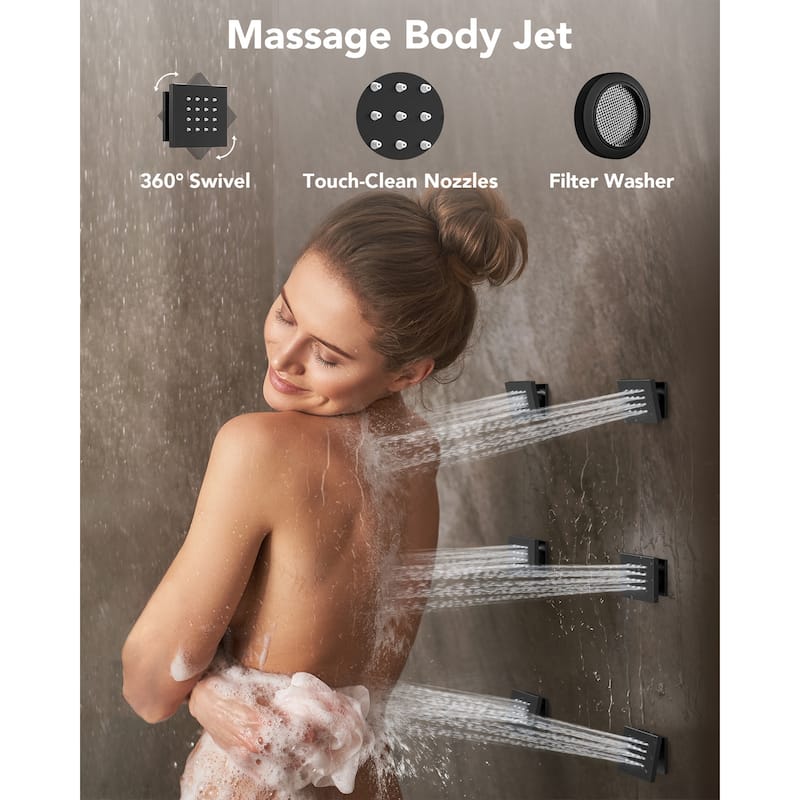 Thermostatic Shower System 12" Rain Shower Head with High Pressure Handheld Spray