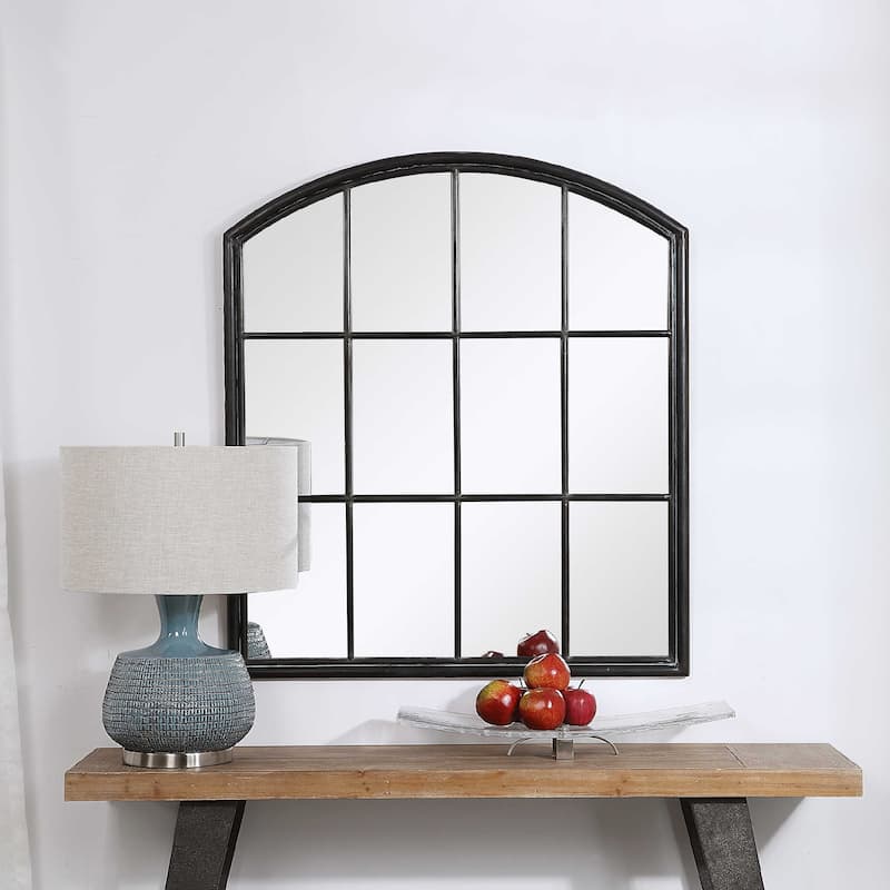 39.75" Black Uttermost Lyda Aged Arch Wall Mirror
