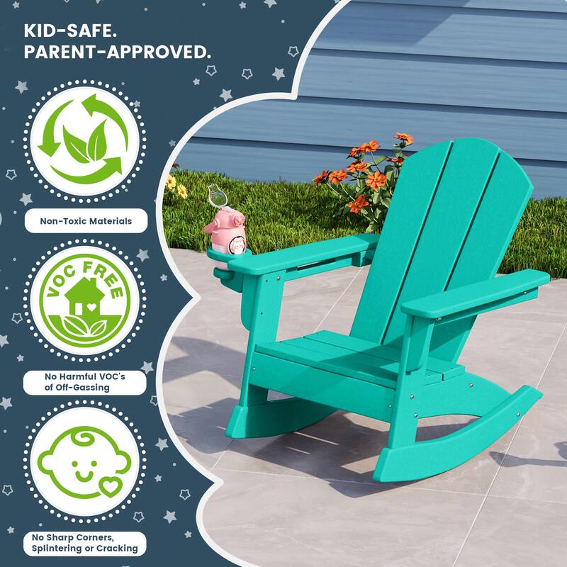 Laguna Kids Outdoor Poly Adirondack Rocking Chair with Side Table 3-Piece Set