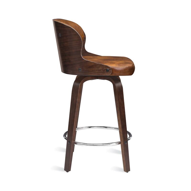 26 in. Counter Height Stool, Wooden Swivel Barstool PU Leather with Low Back