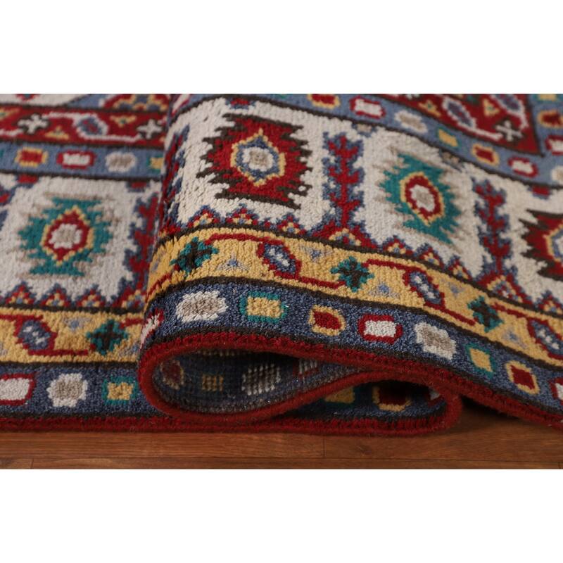 Geometric Kazak Area Rug Handmade Wool Carpet - 8'10" x 11'11"