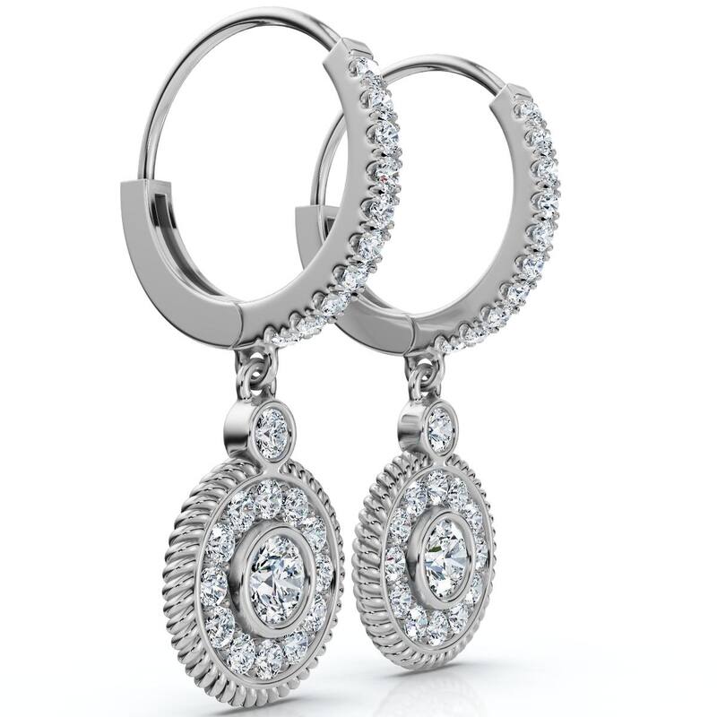 3/4Ct Dangle Diamond Earrings 1 1/10" Tall Lab Grown Gold EF/VS