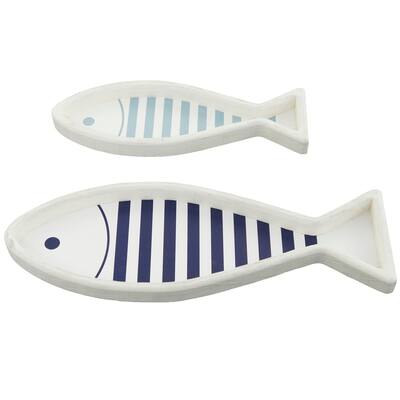 Wood Fish Tray - Set of 2 White - Roche River Decor - 7"W x 21"L x 1"H