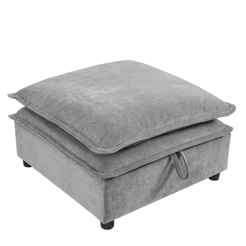 Modern Large U-Shaped Modular Sofa with Movable Storage Ottoman,. Upholstered Deep Seat Sofa with Double-Layer Cushion