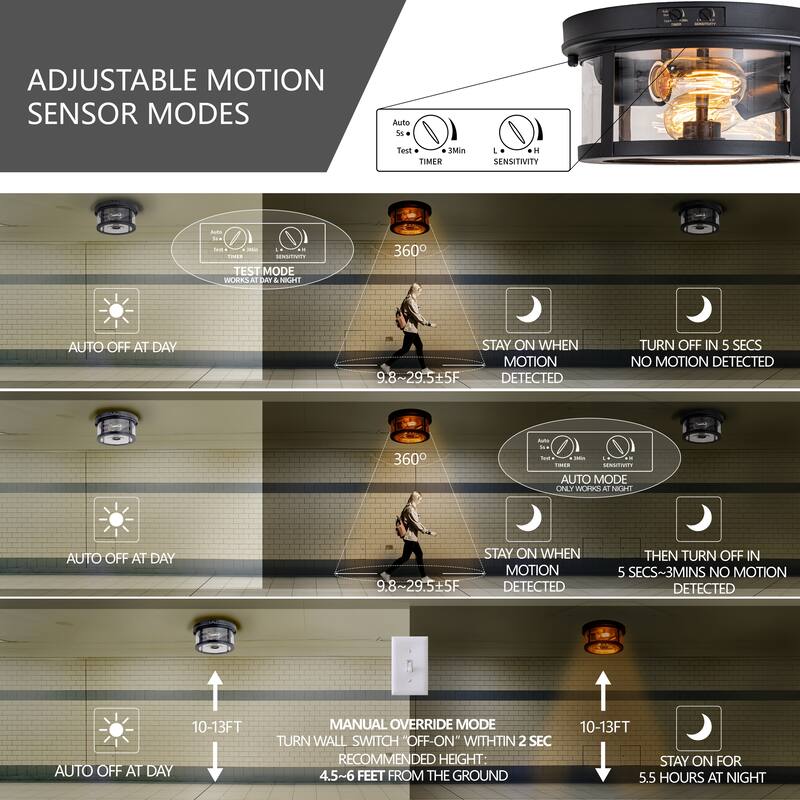 Flush Mount Motion Sensor Outdoor Ceiling Light - 1 pack