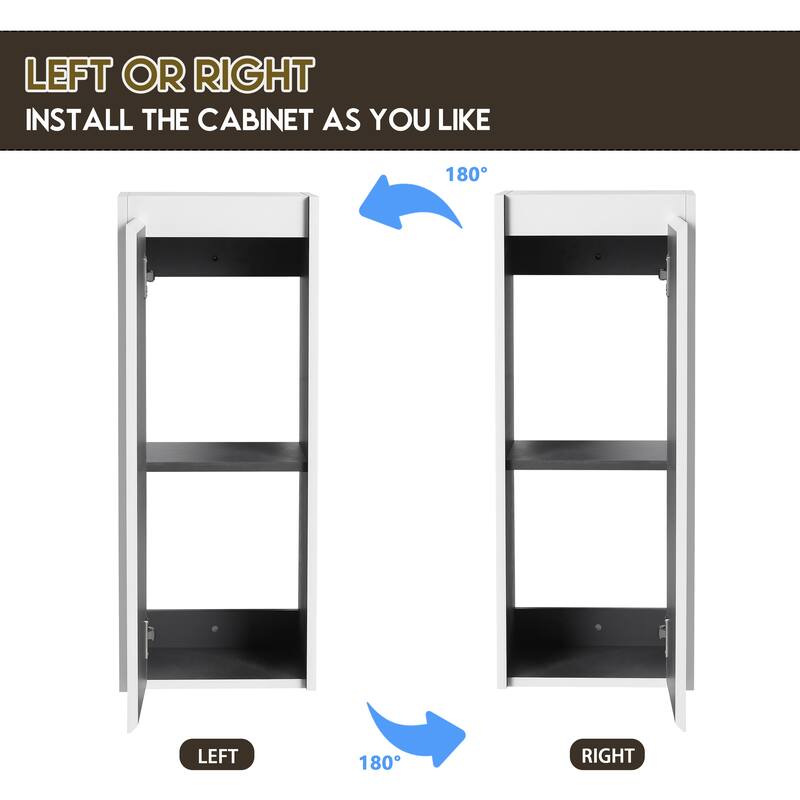 Modern Wall-Mounted Bathroom Side Cabinet with Soft-Close Doors, Floating Design, 6 Storage Compartments, 12-Inch Width