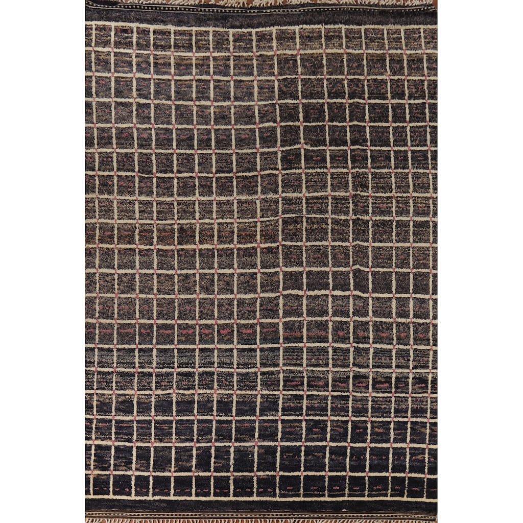 Checkered Moroccan Oriental Large Area Rug Hand-Knotted Wool Carpet - 10'0" x 15'0"