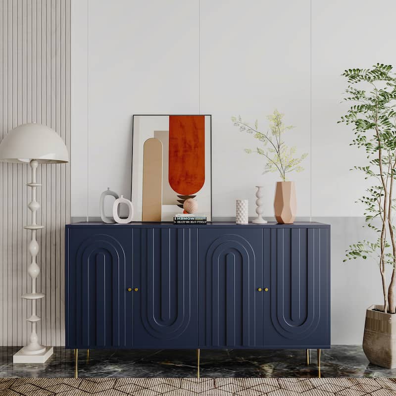 Modern 4 Door Wooden Cabinet Sideboard Buffet - Blue
